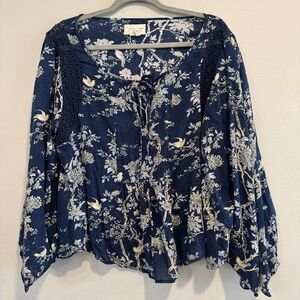 Denim Supply Ralph Lauren Blouse Floral Bell Sleeve Peasant Boho Hippie M